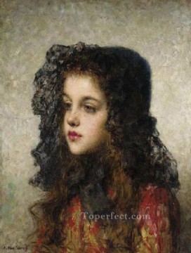 Alexei Harlamov Painting - Little Girl with Veil girl portrait Alexei Harlamov